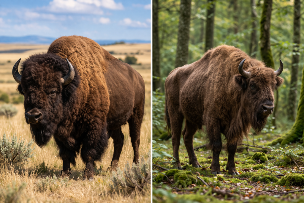 Deux images montrant le Bison d'Europe et le Bison d'amérique 